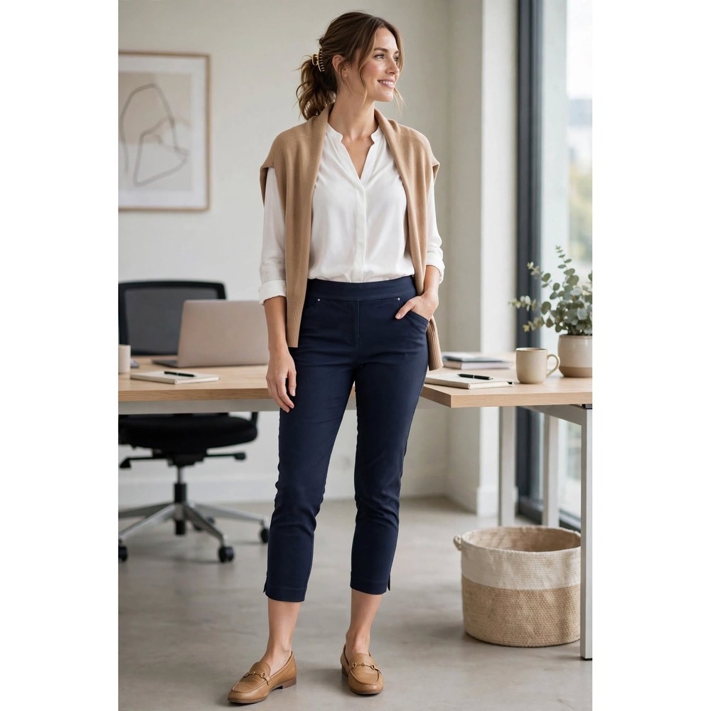 Hilary Radley Womens Medium Stretch Work Capris Dark Blue Casual Trousers NWOT